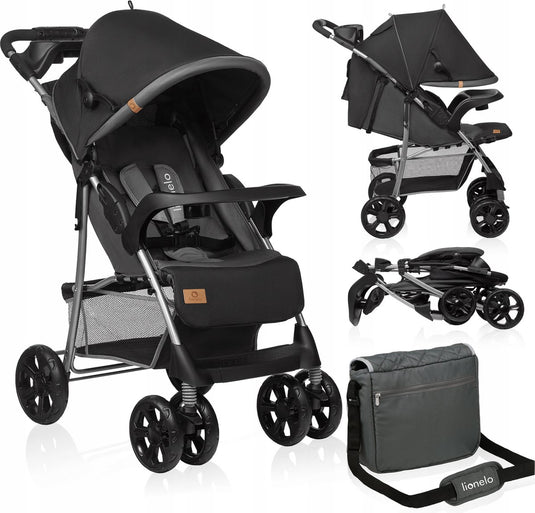 Lionelo emma plus buggy en kinderwagen - licht en duurzaam - verstelbare rugleuning tot ligstand - xxl luifel met venster - grote mand - organizer en tas - schokdempers - 5-punts gordel - tot 15 kg - compact inklapbaar