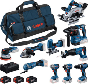 Bosch blauw 0615a500eh | accu combiset 18v 10 machines in toolbag (3x 5.0ah accu + gal 12v 18v-80 lader) - 0615a500eh