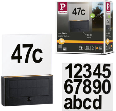 Paulmann solar led-huisnummerverlichting neda bewegingsmelder insectvriendelijk ip44 2200k 18lm antraciet
