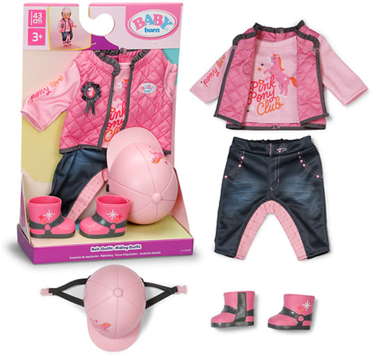 Baby born poppenkleding paardrijden 43cm - outfit met helm.