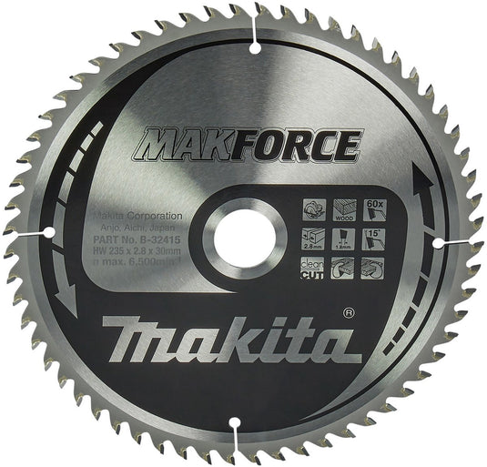 Makita cirkelzaagblad voor hout | makforce | ø 235mm asgat 30mm 60t - b-32415