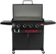 Char-griller flat iron gas plancha met 4 branders en deksel – gas bakplaat met kast – grote stalen bakplaat met porselein coating – voor 6-8 personen