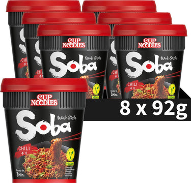 Nissin soba cup noodles - chili wok style noedels - instant noodles - vegan - 8 stuks