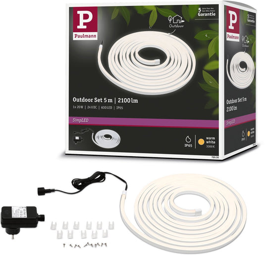 Paulmann simpled outdoor led strip 5 meter warmwit - plug play set - 20w - 24v - wit - kunststof