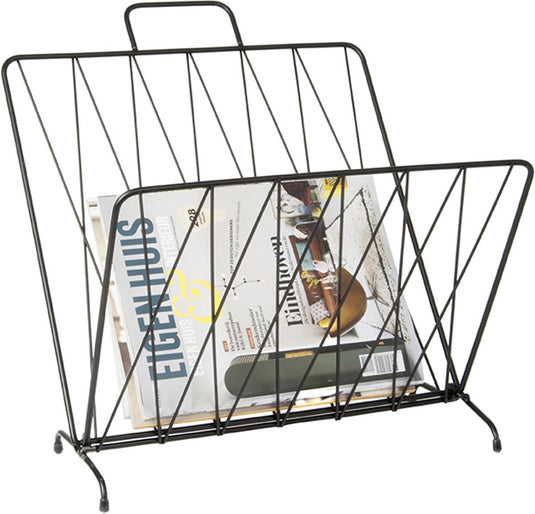 Present time tijdschriftenrek diamond raster - metaal mat zwart - 40x26,5x45cm - scandinavisch