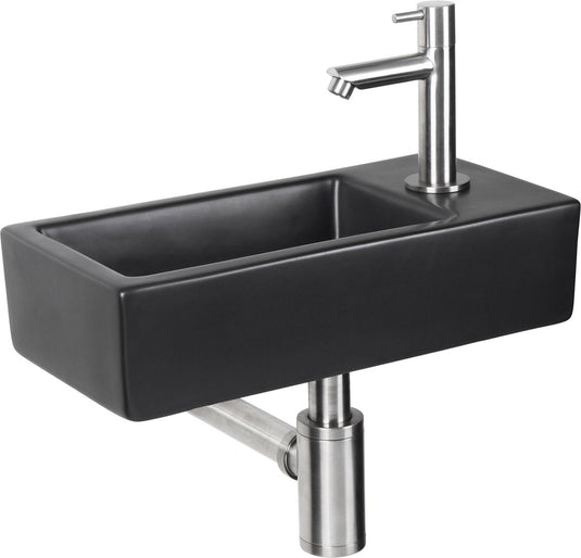 Differnz hator fonteinset - 9x37.5x18.5cm - rechthoek - 1 kraangat - zwart