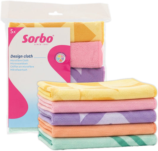 Sorbo microvezeldoeken pastel prints - schoonmaakdoeken - 5 stuks - streeploos en vetvrij