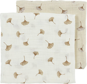 Meyco baby ginkgo pre-washed hydrofiele doeken - 2-pack - pre-washed hydrofiel - offwhite soft sand - 70x70cm