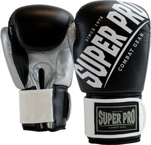 Super pro combat gear (kick)bokshandschoenen rebel zwart grijs wit 10oz