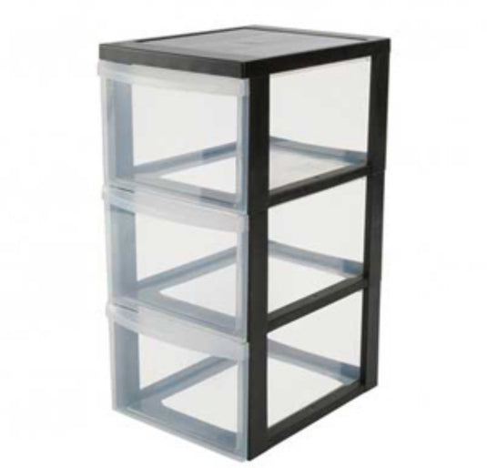 Iris ladesysteem met 3 transparante lades en wielen - 3 x 15 liter – zwart frame