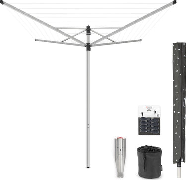 Brabantia lift-o-matic droogmolen - 40 m - met metalen grondanker - beschermhoes - wasknijpertasje en wasknijpers - metallic grey