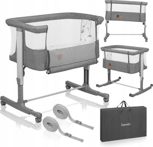 Lionelo aurora 3in1 co-sleeper - babybedje tot 9 kg - meegroeibed - 4 wielen met rem - campingbedje – verstelbare hoogte – ademend gaas – inclusief matras transporttas – afneembare bekleding