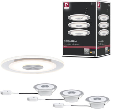 Paulmann premium led-inbouwlamp whirl basisset rond 120 mm 3x4,9w 3x180lm 230v dimbaar 3000k alu gedraaid, satijn