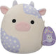 Jazwares squishmallows - little plush - liesel - cream and lavender floral print cow - 19cm plush