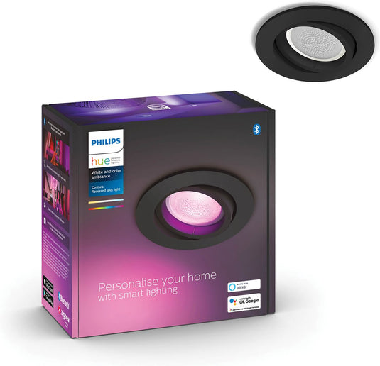 Philips hue centura inbouwspot - wit en gekleurd licht - 1-spot - zwart - rond - gu10