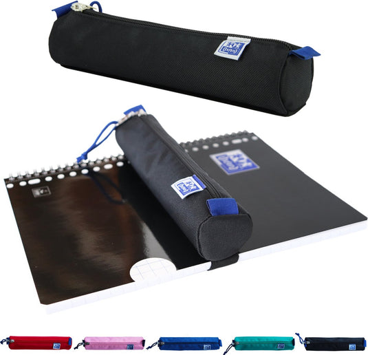 Oxford etui - zwart met elastiek - ronde pennenetui 22cm - etui jongens - etui meisjes