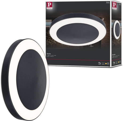Paulmann led-plafondlamp circula schemersensor schemergestuurde bewegingsmelder (ir) zeewater bestendig ip44 rond 320 mm 3000k 14w 880lm 230v antraciet kunststof