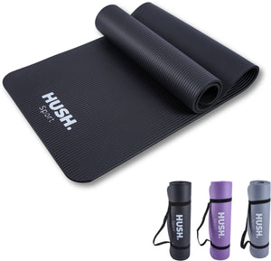Hush sport - yogamat 180 x 60 cm - 8 mm dik dempend nbr - voor yoga, pilates fitness - inclusief handige draagband - lichtgewicht en oprolbaar - zwart