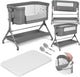 Lionelo leonie plus - co-sleeper 3 in 1 wieg en babybed – kinderbed tot 9 kg – hoogteverstelling in 6 niveaus – schommelfunctie – t25 matras – opbergmand – wielen – afneembare hoezen