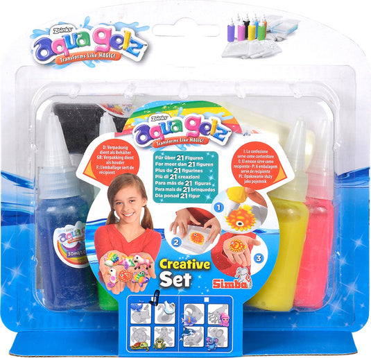 Simba aqua gelz creative set, 7 flesjes kleurgel van 30ml, 4 mallen, 4x wateradditief, vanaf 8 jaar - hobbypakket