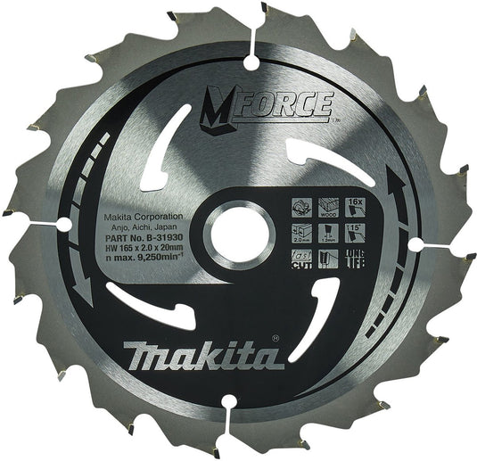 Makita cirkelzaagblad voor hout | mforce | ø165mm asgat 20mm 16t - b-31930
