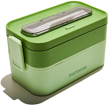 Muitomas lunchtrommel - 1,7 liter – verschillende compartimenten – magnetron vaatwasser bestendig - inclusief bestek - groen