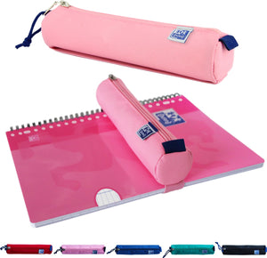 Oxford etui - roze met elastiek - ronde pennenetui 22cm - etui jongens - etui meisjes