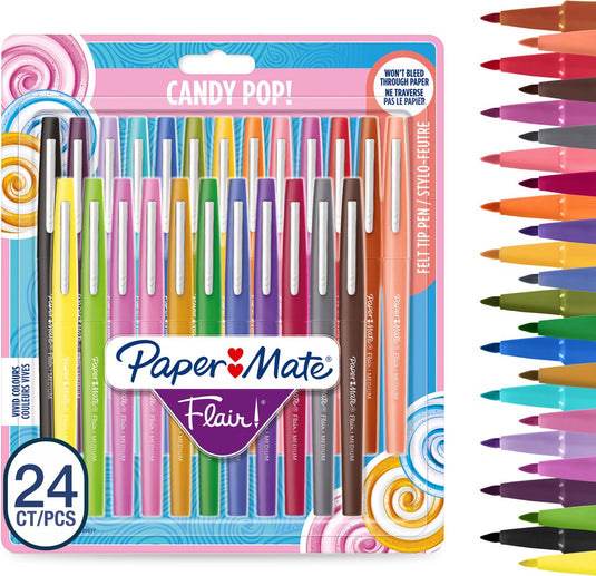 Paper mate flair-viltstiften | medium punt (0,7 mm) | diverse candy pop-kleuren | 24 stuks