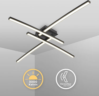 B.k.licht - led plafonniére - zwarte plafondlamp - draaibar - woonkamer lamp met warm wit licht 3.000k - 2.200lm - 20w