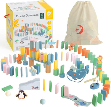 Classic world houten domino oceaan - educatief speelgoed met 100 stenen.