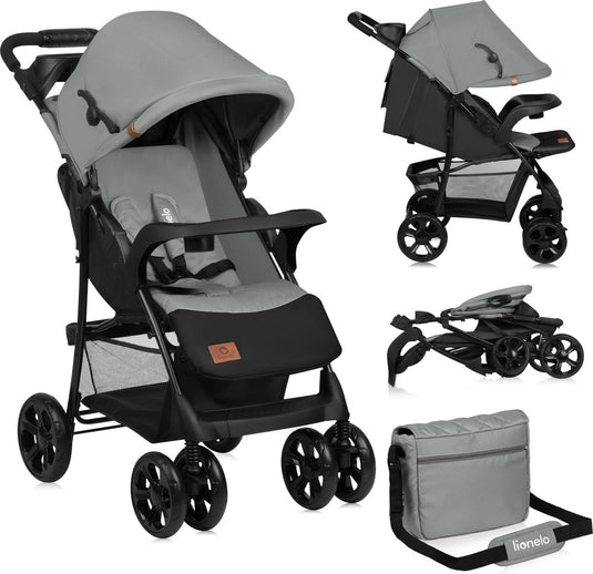 Lionelo emma plus - buggy - lichte en duurzame kinderwagen - 5-punts gordel - rugleuningverstelling tot ligpositie - verlengd luifel met venster - grote mand - praktische tas en organizer - schokdempers - geschikt voor kinderen tot 15 kg