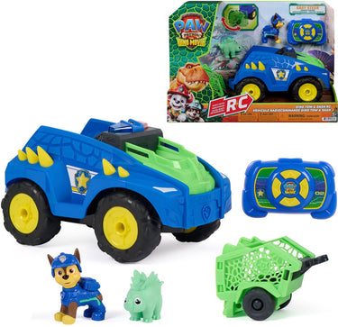 Paw patrol : the dino movie, dino tow dash rc, eenvoudig op afstand te besturen voertuig met chase- en stegosaurus-actiefiguren