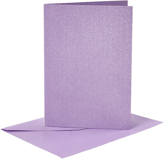 Creativ company kaarten en enveloppen, afmeting kaart 10,5x15 cm, afmeting envelop 11,5x16,5 cm, paars, parelmoer, 4sets