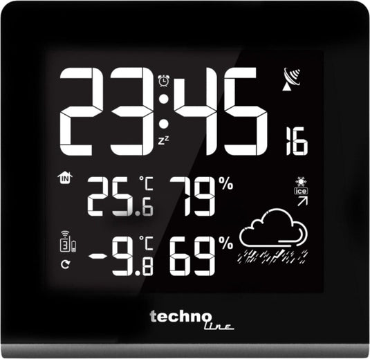 Technoline weerstation - ws 9065 - 165x170x26mm - zwart zilver - met 1 buitensensor 30m en instelbare achtergrondverlichting - tl-ws9065