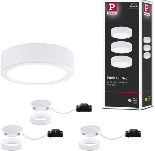 Paulmann led-onderkastverlichting pukk 3x3,5w 65 mm 3x210lm 230v rond wit
