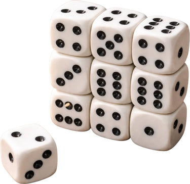 Eddy toys dobbelstenen 10 stuks - zeszijdige dobbelstenen - wit met zwarte stippen - set voor bordspellen en dobbelspellen