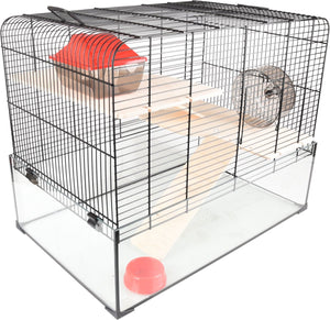 Flamingo hamsterkooi – vitru 2 – hamsterkooi met glazen bodem – complete kooi met looprad, platforms en accessoires – zwart – 59x38x47 cm – europese kwaliteit