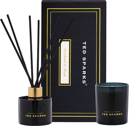 Ted sparks - geurkaars geurstokjes diffuser - gift set - patchouli musk