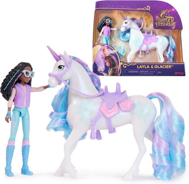 Unicorn academy – pop layla eenhoorn glacier - met 2 rijaccessoires en borstel - speelfigurenset