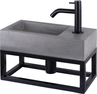Differnz jukon fonteinset - 38.5x18.5x9cm - rechthoek - 1 kraangat - zwart mat - met zwart frame - grijs