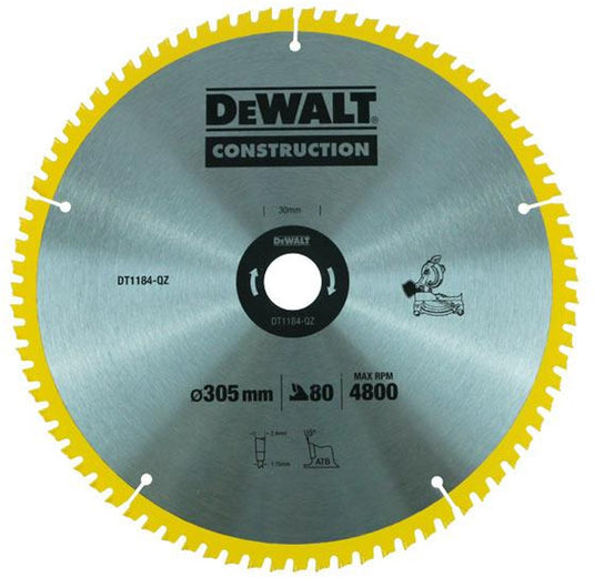 Dewalt dt1184-qz - cirkelzaagblad - 305mm - 80 tanden - voor hout