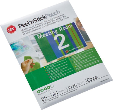 Gbc peel'nstick zelfklevende lamineerhoezen - voor a4 formaat - 2 x 75 micron - 150 micron - 25 stuks