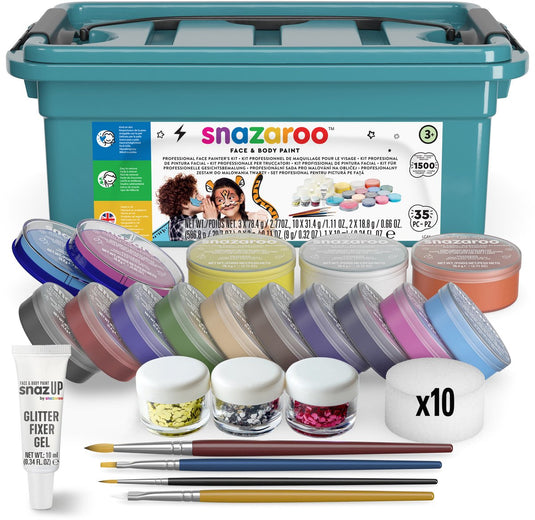 Snazaroo 1172249 professioneel face painting kit – compleet gezichtsschilderingsset voor evenementen, festivals scholen – huidvriendelijk, waterbasis, inclusief glitter - meer dan 1.500 gezichten, eindeloos plezier