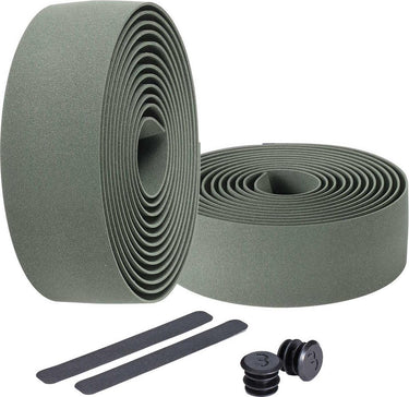 Bbb cycling stuurlint racefiets - zelfklevend stuurtape met stretch materiaal - antislip - lengte: 200cm - dikte: 2mm - inclusief stuurdoppen - olijf groen - raceribbon bht-01