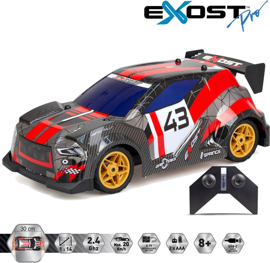 Exost pro rc rally xtr 1:14 - bestuurbare auto incl. oplaadbare batterij - high speed