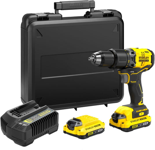 Stanley fatmax v20 18v brushless schroef- klopboormachine in koffer (met 2x 2.0ah accu en lader) sfmcd715d2k-qw