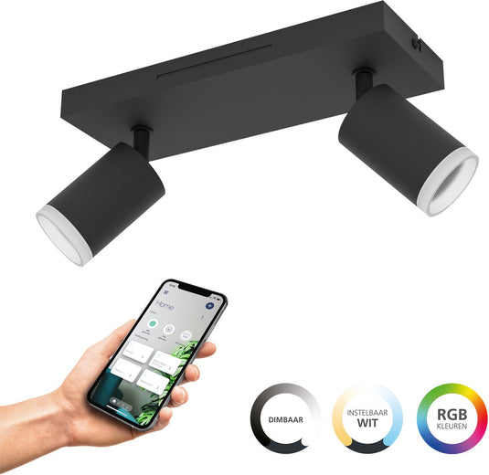 Eglo connect.z melitello-z smart spot - led - 25 cm - zwart - instelbaar rgb wit licht - dimbaar - zigbee