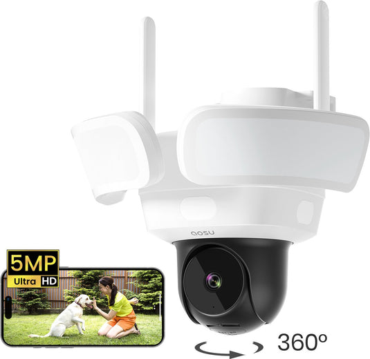 Aosu floodlight cam pro - 5mp beveiligingscamera - 360° zicht - ai-tracking - full-colour nachtzicht