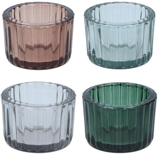 Arti casa theelichthouders set van 4 - geribbeld design - waxinelichthouder voor tafel en woonkamer - ø 5,5 x 3,5 cm