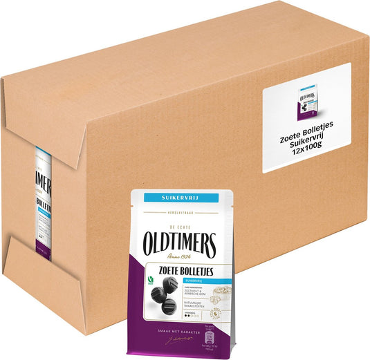 Oldtimers - drop - zoete bolletjes suikervrij - 12 zakjes - 100 gram